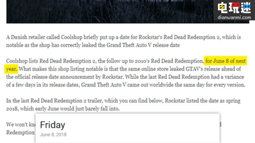 《荒野大镖客:救赎2》发售时间为6月8日？这个剧透来得有点突然 救赎2 荒野大嫖客 XboxOne PS4 电玩迷资讯  第1张