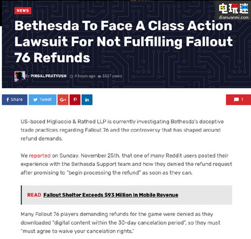 《辐射76》因游戏鼓掌或惹来官司？美国律师事务所计划调查B社 IGN 辐射76 电玩迷资讯  第3张
