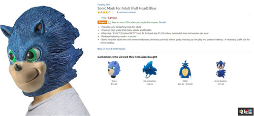 太雷人亚马逊现《索尼克》真人电影万圣节恶作剧面具 索尼克真人电影 派拉蒙 世嘉 索尼克 电玩迷资讯  第2张