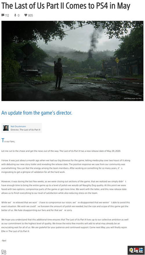顽皮狗宣布《最后生还者2》延期至明年5月29日 最后生还者2 顽皮狗 PlayStation 索尼 PS4 索尼PS  第2张
