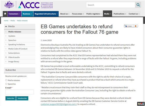 澳大利亚消费者协会裁定《辐射76》零售商退款 EB Games 澳大利亚 辐射76 电玩迷资讯  第3张