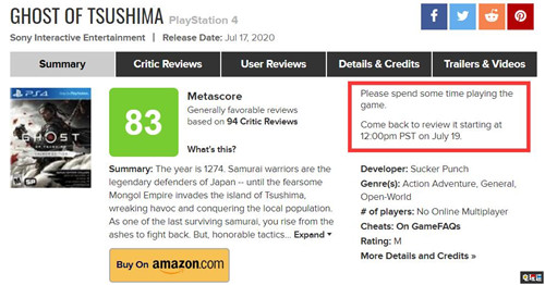 Metacritic游戏区推行游戏发售36小时后玩家才可评价
