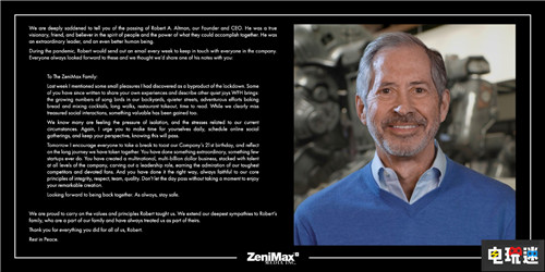 贝塞斯达母公司ZeniMax创始人离世 享年73岁 恶灵附身 德军总部 毁灭战士 上古卷轴 贝塞斯达 ZeniMax 电玩迷资讯  第2张