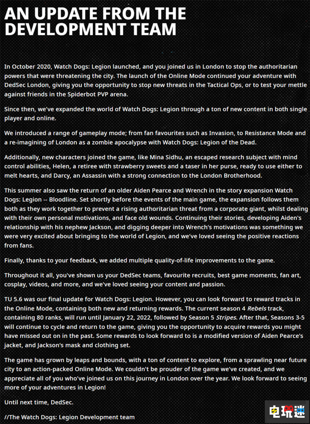 育碧宣布停止《看门狗：军团》更新 赛季内容将回滚循环  电玩迷资讯  第2张