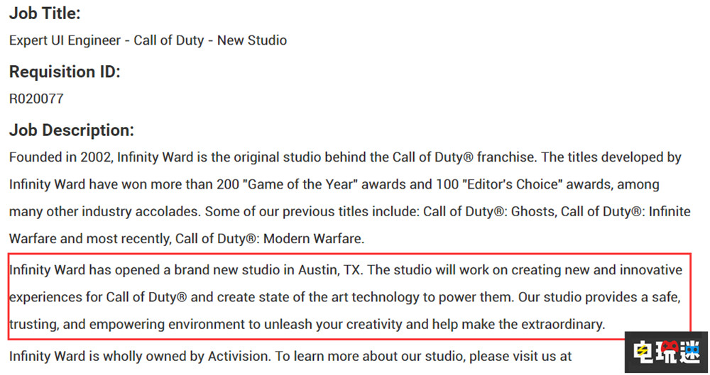 《使命召唤》开发商IW开设奥斯汀新工作室 FPS 现代战争3 使命召唤 Infinity Ward 电玩迷资讯  第2张