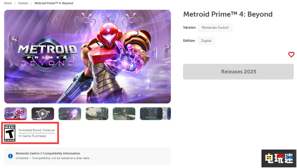 《密特罗德Prime4》通过ESRB评级：13岁以上 Switch2 Switch 任天堂 第一人称游戏 游戏评级 ESRB 银河战士Prime4 密特罗德Prime4 任天堂SWITCH  第2张